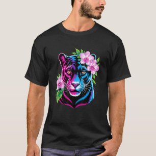 Bold Panther with Pink Flowers T-Shirt
