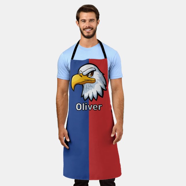 Bold Patriotic Cartoon Eagle Personalised Apron (Worn)