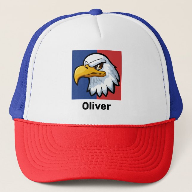Bold Patriotic Cartoon Eagle Personalised Trucker Hat (Front)