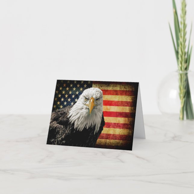 Bold Patriotic Eagle and USA Flag Folded Note Card (Front)