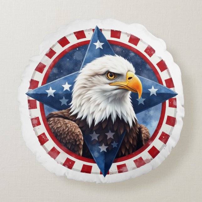 Bold Patriotic Eagle Emblem  Round Cushion (Front)
