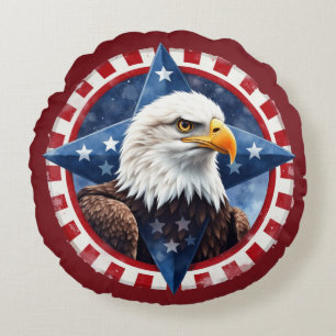 Bold Patriotic Eagle Emblem Round Cushion