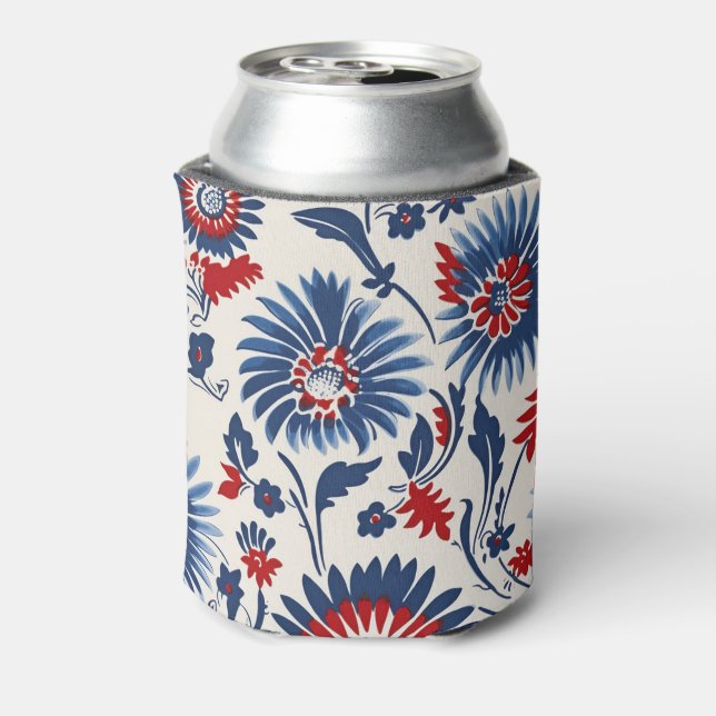Bold Patriotic Floral Fusion Can Cooler (Can Back)