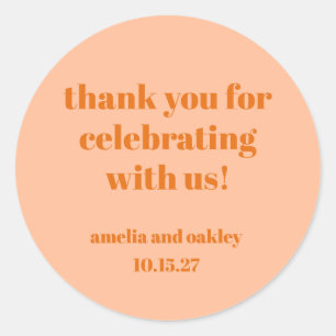 Bold Peach Orange Retro Custom Wedding Thank You  Classic Round Sticker