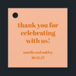 Bold Peach Orange Retro Custom Wedding Thank You  Favour Tags<br><div class="desc">Express gratitude to your guests with these elegant thank-you favour tags! Featuring a chic and minimalist design in soft Peach Orange with classic white typography, these tags add a personalised touch to wedding favours, party gifts, or welcome bags. Customisable with the couple’s names and wedding date, they’re a beautiful way...</div>