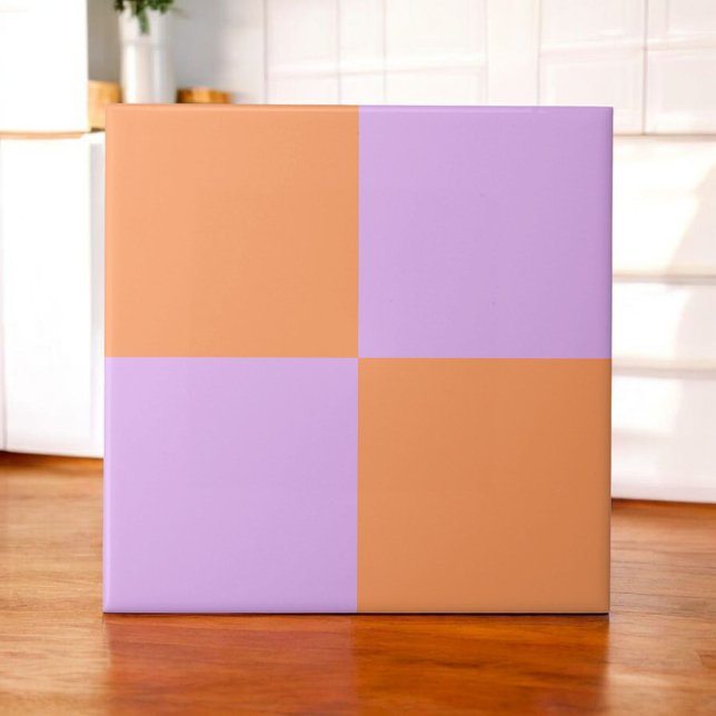Bold Peach Purple Chequerboard Modern Minimalist  Ceramic Tile (Creator Uploaded)
