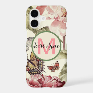 Bold Peony Flowers and Butterflies with Monogram