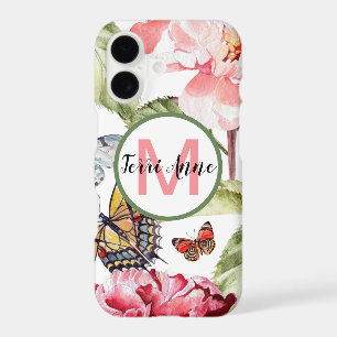 Bold Peony Flowers and Butterflies with Monogram