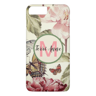 Bold Peony Flowers and Butterflies with Monogram iPhone 8 Plus/7 Plus Case