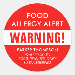 Bold Personalised Food Allergy Alert Kids Classic Round Sticker