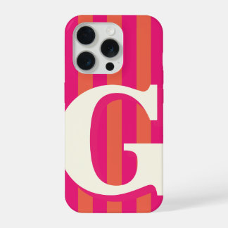 Bold Personalised Initial, Pink and Orange Stripe iPhone 15 Pro Case