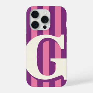 Bold Personalised Initial, Purple and Pink Stripe iPhone 15 Pro Case