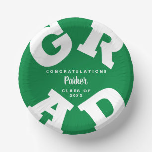 Bold Personalised White on Green Graduation Paper Plate