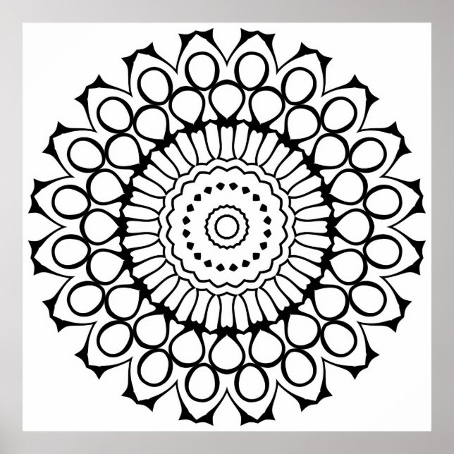 Bold Petal Mandala Colouring Page Floral Pattern Poster (Front)