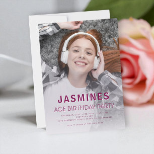Bold photo  Purple Teen Birthday trendy Invitation