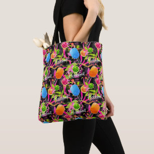 Bold Pickleball Paddles & Florals Tote Bag