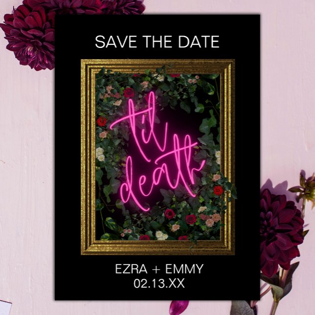 Bold Pink and Black Floral Til Death Save the Date (Creator Uploaded)