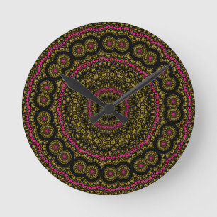 Bold Pink and Black Kaleidoscope Wall Clock