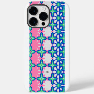 Bold Pink and Blue Geometric Pattern with Name iPhone 14 Pro Max Case