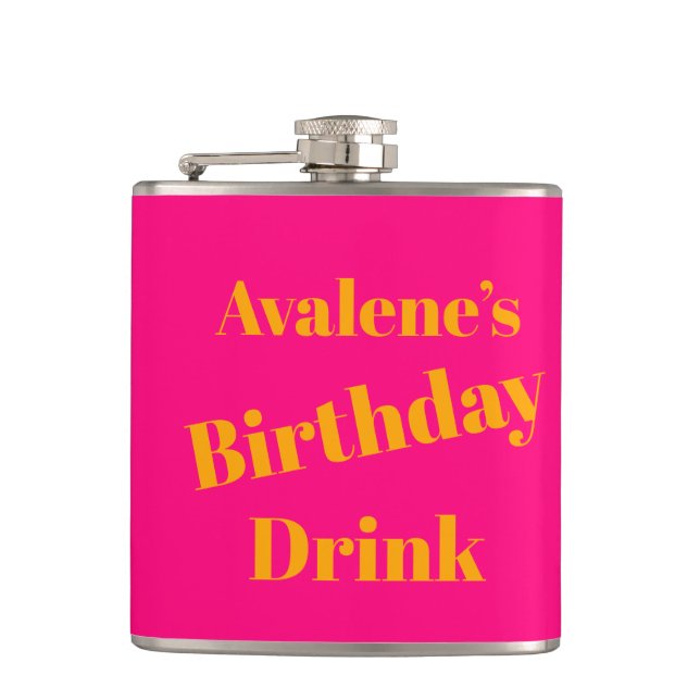 Bold Pink and Bright Orange Birthday Celebration  Hip Flask (Front)