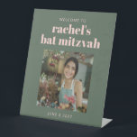 Bold Pink and Green Bat Mitzvah Photo Welcome Pedestal Sign<br><div class="desc">Bold Pink and Green Bat Mitzvah Photo Welcome Pedestal Sign</div>