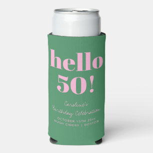 Bold Pink and Green Modern 50th Birthday Custom Seltzer Can Cooler