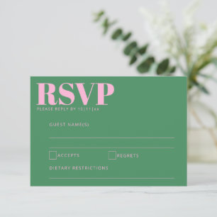 Bold Pink and Green Modern Wedding Enclosure RSVP Card
