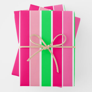 Bold Pink and Green Stripes Wrapping Paper Sheet