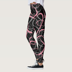 bold pink and grey retro ovals girly pattern leggings