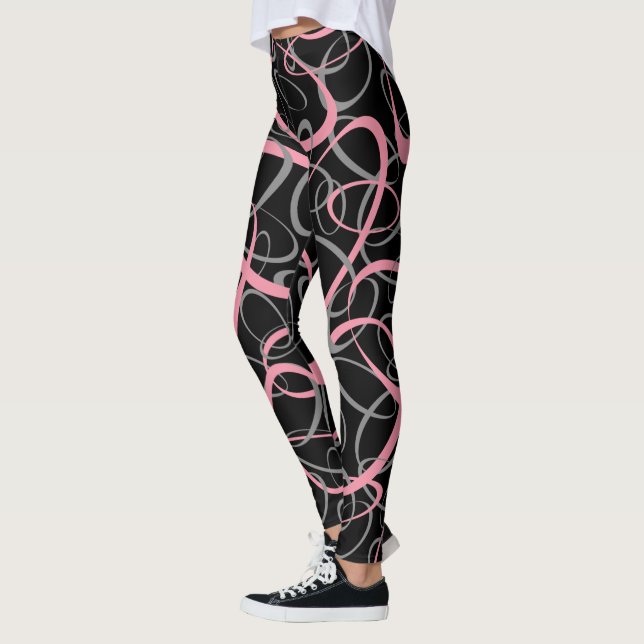 bold pink and grey retro ovals girly pattern leggings (Left)