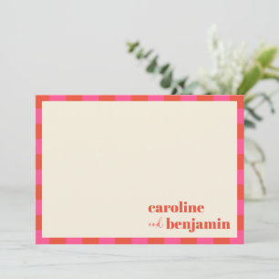 Bold Pink and Orange Chequerboard Custom Wedding Thank You Card