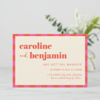 Bold Pink and Orange Chequerboard Pattern Wedding 