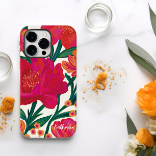 Bold Pink and orange floral Personalised name Case-Mate iPhone 14 Pro Max Case