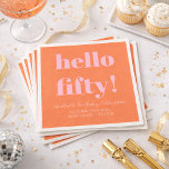 Bold Pink and Orange Modern 50th Birthday Custom Napkin<br><div class="desc">Celebrate turning fifty in style with these chic modern napkins! Featuring playful retro lettering in blush pink on a warm orange background, they’re the perfect accent for milestone birthdays, cocktail hours, or dinner parties. The bold typography adds a fun, confident touch that stands out beautifully on any table. Personalize with...</div>