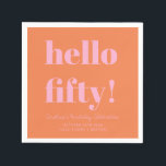 Bold Pink and Orange Modern 50th Birthday Custom Napkin<br><div class="desc">Celebrate turning fifty in style with these chic modern napkins! Featuring playful retro lettering in blush pink on a warm orange background, they’re the perfect accent for milestone birthdays, cocktail hours, or dinner parties. The bold typography adds a fun, confident touch that stands out beautifully on any table. Personalize with...</div>