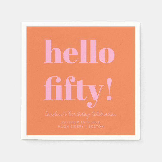 Bold Pink and Orange Modern 50th Birthday Custom Napkin (Front)