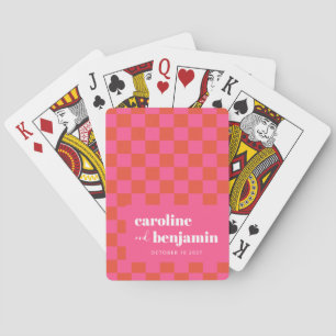 Bold Pink and Red Chequerboard Custom Wedding  Playing Cards