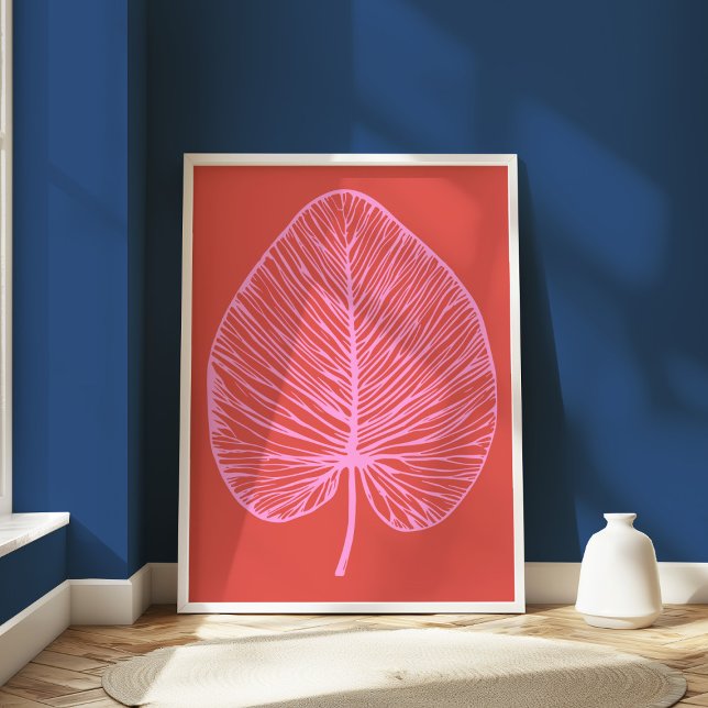 Bold Pink and Red Leaf Minimalist Botanical Art Poster (Creator Uploaded)