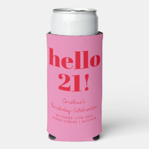 Bold Pink and Red Modern 21st Birthday Custom Seltzer Can Cooler