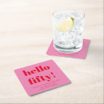 Bold Pink and Red Modern 50th Birthday Custom Square Paper Coaster<br><div class="desc">Bold Pink and Red Modern 50th Birthday Custom Square Paper Coaster</div>