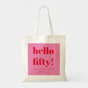 Bold Pink and Red Modern 50th Birthday Custom Tote Bag