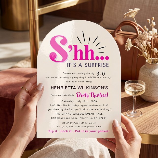 Bold Pink Arch Surprise Thirty Invitation (Creator Uploaded)