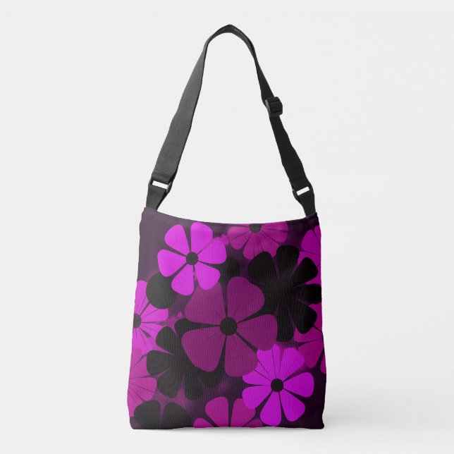 Bold Pink Art Deco Floral Pattern Crossbody Bag (Front)