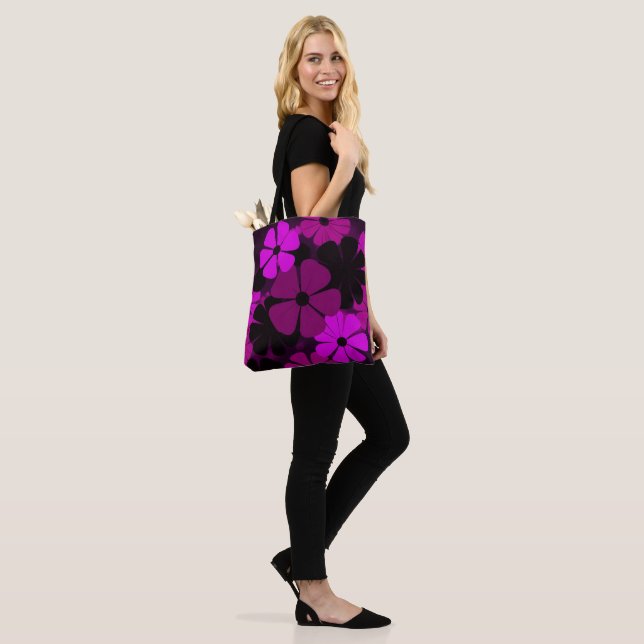 Bold Pink Art Deco Floral Pattern Tote Bag (On Model)