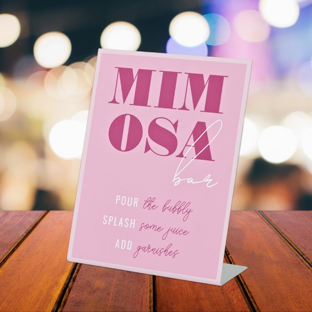 Bold Pink Bachelorette Mimosa Bar Pedestal Sign (Creator Uploaded)