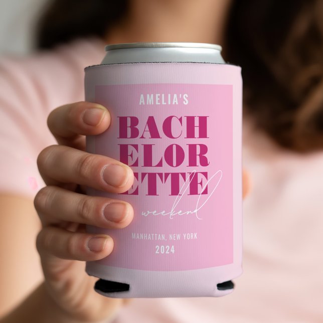 Bold Pink Bachelorette Weekend Can Cooler (Creator Uploaded)