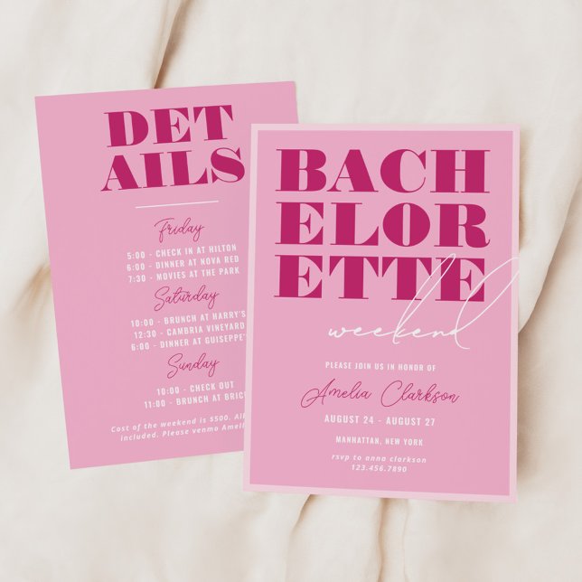 Bold Pink Bachelorette Weekend Invitation (Creator Uploaded)