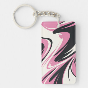 Bold Pink, Black and White Abstract Flow Key Ring