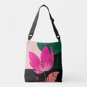 Bold Pink Bloom on Black Crossbody Bag