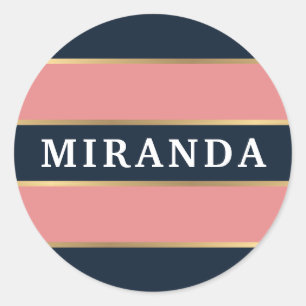 Bold Pink Blue Gold Stripe Pattern Classic Round Sticker